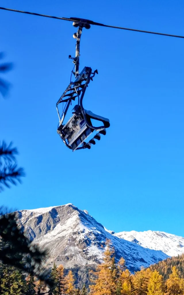 Télésièges entre les sapins à la station de Sainte-Foy-Tarentaise